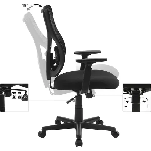 Chaise Bureau, Fauteuil De Bureau, Chaise Ergonomique, Avec Mécanisme Basculant, Noir