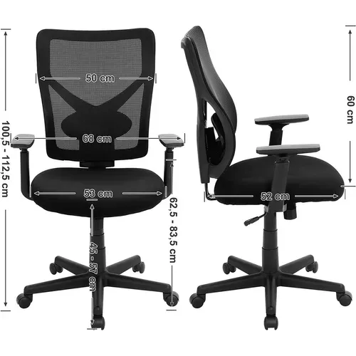 Chaise Bureau, Fauteuil De Bureau, Chaise Ergonomique, Avec Mécanisme Basculant, Noir