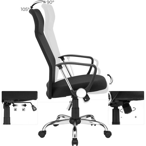 Fauteuil De Bureau, Chaise Ergonomique, Siège Rembourré Pivotant, En Tissu, Noir