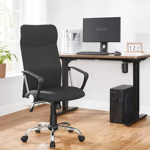 Fauteuil De Bureau, Chaise Ergonomique, Siège Rembourré Pivotant, En Tissu, Noir
