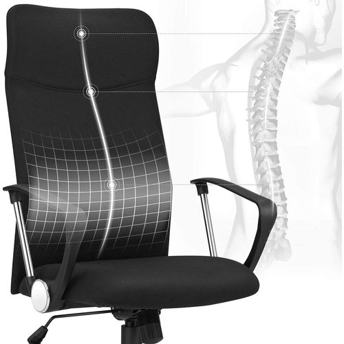 Fauteuil De Bureau, Chaise Ergonomique, Siège Rembourré Pivotant, En Tissu, Noir