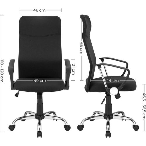 Fauteuil De Bureau, Chaise Ergonomique, Siège Rembourré Pivotant, En Tissu, Noir