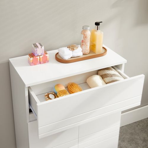 Meuble De Salle De Bain Sur Pied, Avec Tiroir, 2 Portes, 60 X 30 X 80 Cm, Blanc