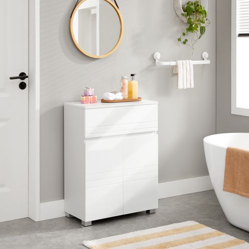 Meuble De Salle De Bain Sur Pied, Avec Tiroir, 2 Portes, 60 X 30 X 80 Cm, Blanc