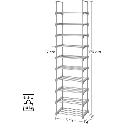 étagère à Chaussures à 10 Niveaux, Cadre En Fer, Peu Encombrant, Pour Entrée, Salon, Chambre