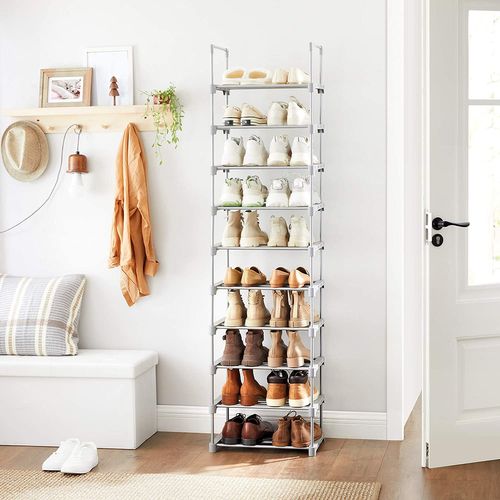 étagère à Chaussures à 10 Niveaux, Cadre En Fer, Peu Encombrant, Pour Entrée, Salon, Chambre