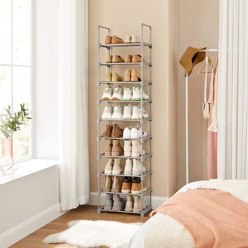 étagère à Chaussures à 10 Niveaux, Cadre En Fer, Peu Encombrant, Pour Entrée, Salon, Chambre