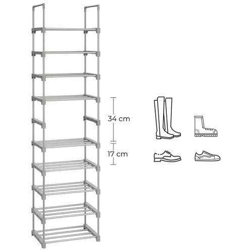 étagère à Chaussures à 10 Niveaux, Cadre En Fer, Peu Encombrant, Pour Entrée, Salon, Chambre