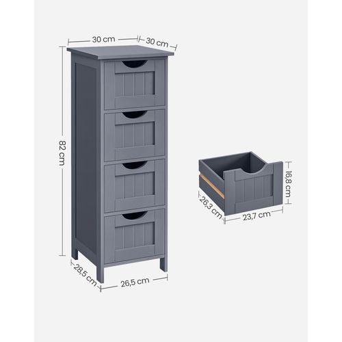 Armoire De Salle De Bain Avec 4 Tiroirs, Commode, 30 X 30 X 82 Cm, Gris