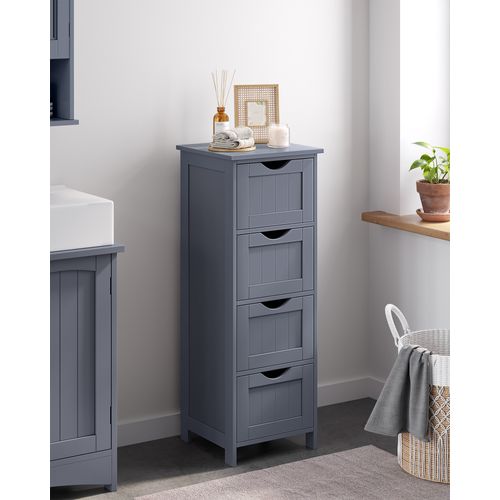 Armoire De Salle De Bain Avec 4 Tiroirs, Commode, 30 X 30 X 82 Cm, Gris