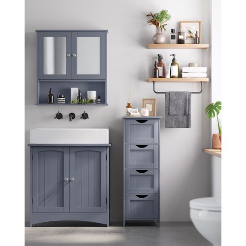 Armoire De Salle De Bain Avec 4 Tiroirs, Commode, 30 X 30 X 82 Cm, Gris