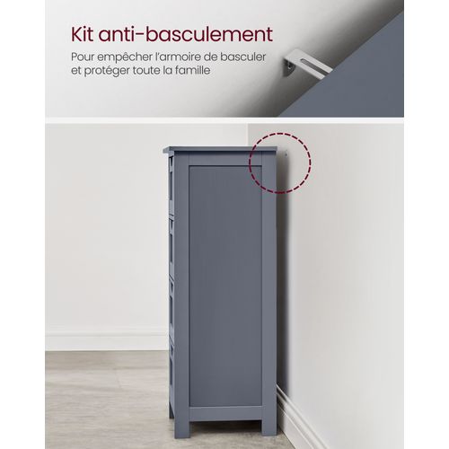 Armoire De Salle De Bain Avec 4 Tiroirs, Commode, 30 X 30 X 82 Cm, Gris