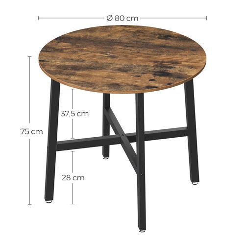Table à Manger Ronde,80 X 75 Cm (ø X H), Style Industriel, Marron Rustique