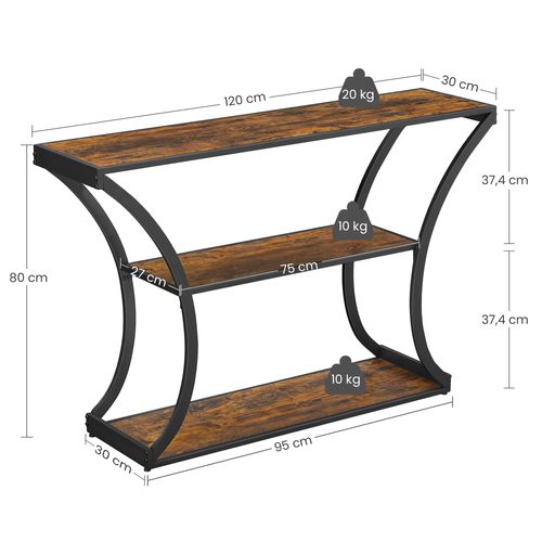 Table Console, Pieds Courbés, Dessus De Table Allongé,  Marron Rustique Et Noir