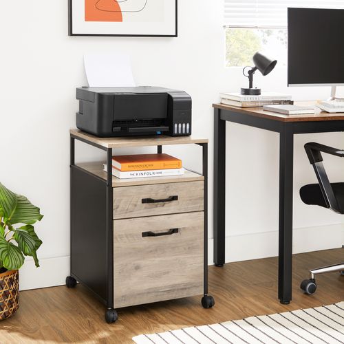 Caisson De Bureau 2 Tiroirs, Placard De Rangement Mobile, Avec Roulettes, Grège Et Noir 44x42x66.5