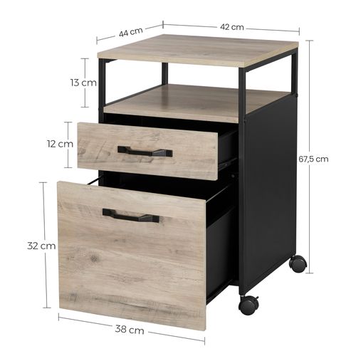 Caisson De Bureau 2 Tiroirs, Placard De Rangement Mobile, Avec Roulettes, Grège Et Noir 44x42x66.5