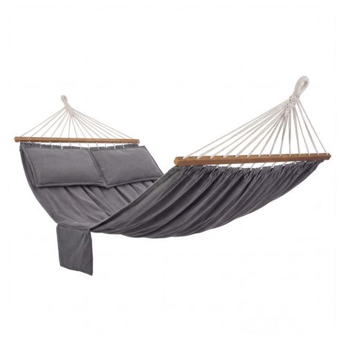 Lit Hamac D’extérieur Avec Barres En Bois Et 2 Oreillers, Gris