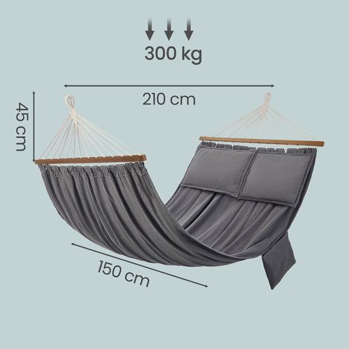 Lit Hamac D’extérieur Avec Barres En Bois Et 2 Oreillers, Gris