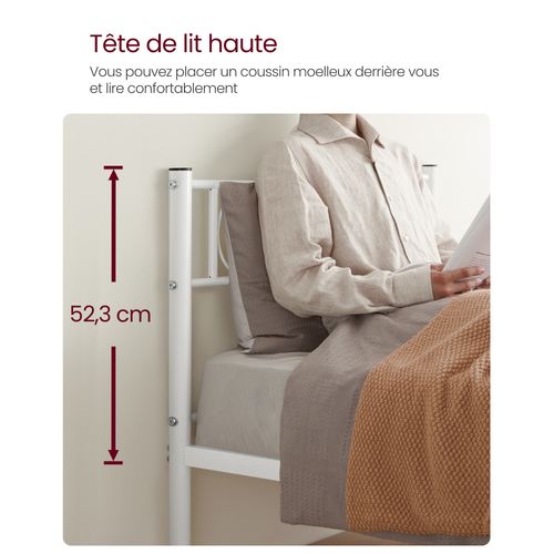 Lit Enfant 90 X 190 Cm, Cadre De Lit En Métal, Blanc