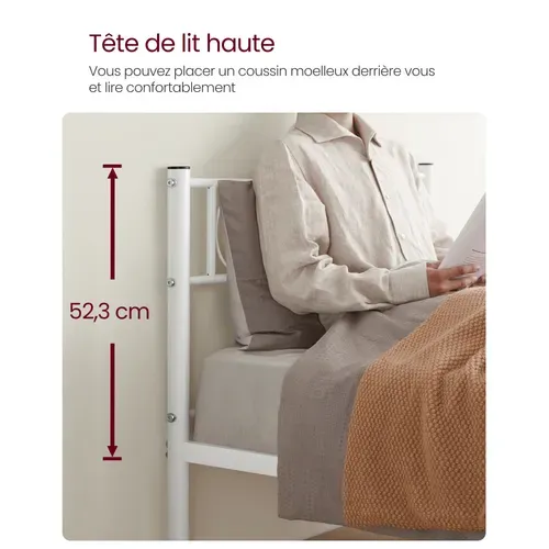 Lit Enfant 90 X 190 Cm, Cadre De Lit En Métal, Blanc