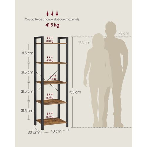 étagère à 5 Niveaux, Bibliothèque, Meuble De Rangement, Avec Sructure En Acier
