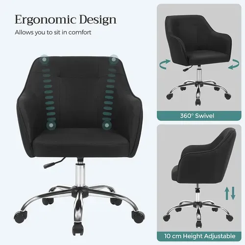 Fauteuil De Bureau, Chaise Pivotante Confortable, Réglable En Hauteur, Noir