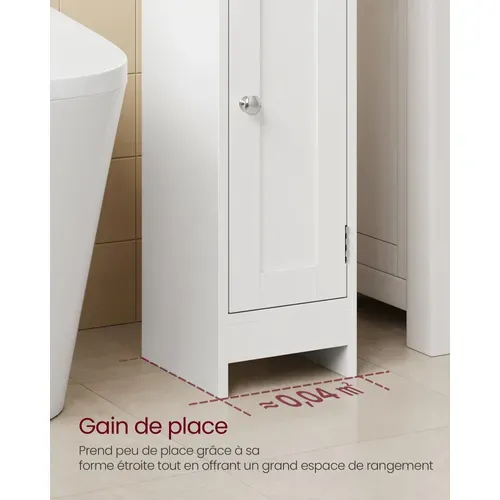 Armoire De Salle De Bain, Étagères Réglables, 1 Porte, 18 X 20 X 80 Cm, Blanc