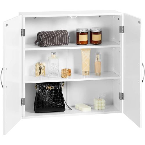 Armoire De Salle De Bain, 2 Portes, Avec 2 étagères, 60 X 18 X 60 Cm, Blanc Mat