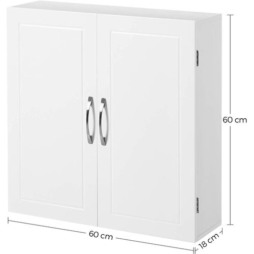 Armoire De Salle De Bain, 2 Portes, Avec 2 étagères, 60 X 18 X 60 Cm, Blanc Mat