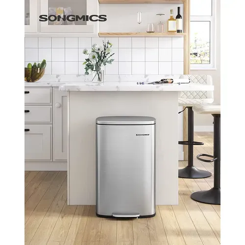 Poubelle De Cuisine 50l à Pédale, Avec Seau Intérieur En Plastique, Couvercle, Anti-odeur, Argenté