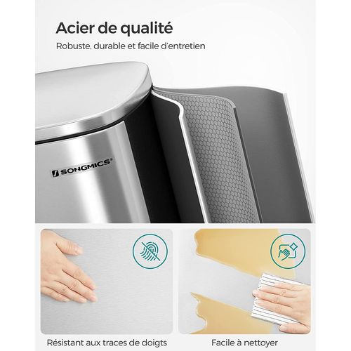 Poubelle De Cuisine 50l à Pédale, Avec Seau Intérieur En Plastique, Couvercle, Anti-odeur, Argenté