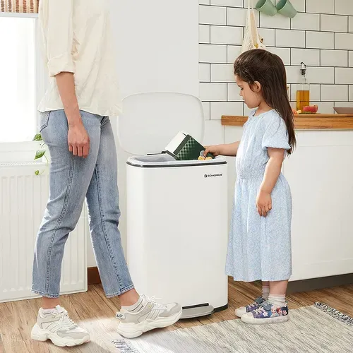 Poubelle De Cuisine 50l à Pédale, Avec Seau Intérieur En Plastique, Couvercle, Anti-odeur, Blanc