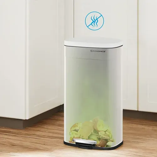 Poubelle De Cuisine 50l à Pédale, Avec Seau Intérieur En Plastique, Couvercle, Anti-odeur, Blanc