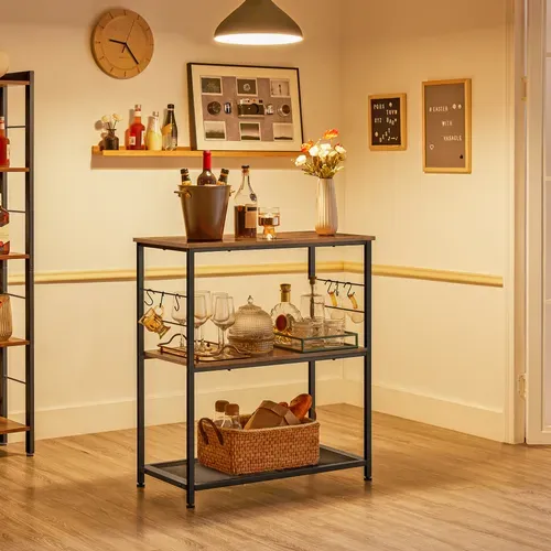 Desserte De Cuisine，support Four Micro-ondes,avec 3 Étagères Ouvertes,6 Crochets