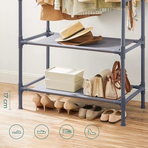 Portant à Vêtements Double Barre, En Métal, Avec Étagère De Rangement à 2 Niveaux, Gris