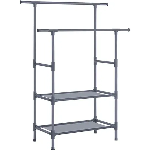 Portant à Vêtements Double Barre, En Métal, Avec Étagère De Rangement à 2 Niveaux, Gris