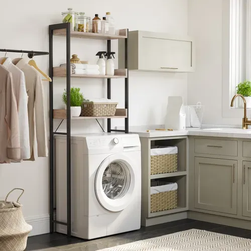 Meuble WC Avec Etagères 63x25x165 Cm - Grège Et Noir