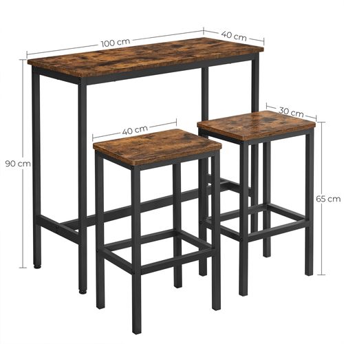 Ensemble Table De Bar Et Chaises, Cadre En Acier, Style Industriel, Marron Rustique Et Noir