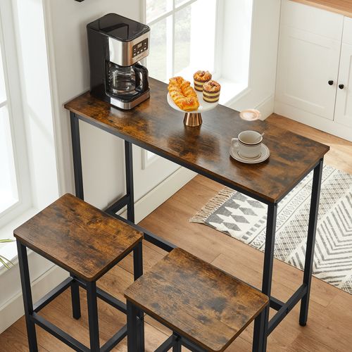 Ensemble Table De Bar Et Chaises, Cadre En Acier, Style Industriel, Marron Rustique Et Noir