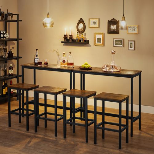 Ensemble Table De Bar Et Chaises, Cadre En Acier, Style Industriel, Marron Rustique Et Noir
