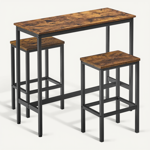 Ensemble Table De Bar Et Chaises, Cadre En Acier, Style Industriel, Marron Rustique Et Noir