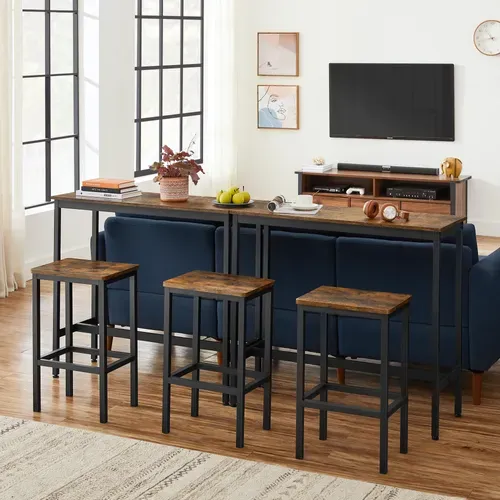 Ensemble Table De Bar Et Chaises, Cadre En Acier, Style Industriel, Marron Rustique Et Noir
