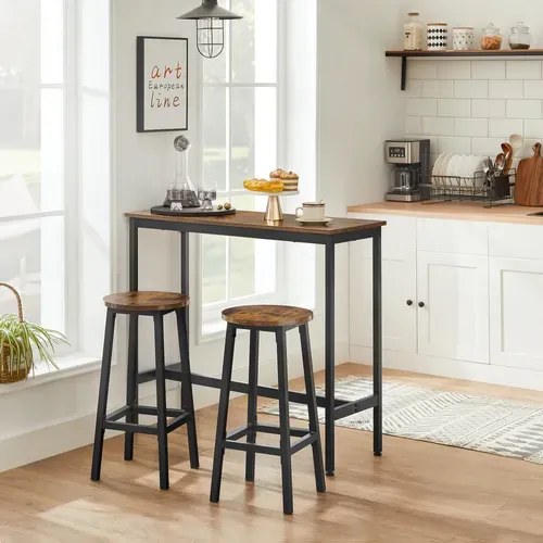Ensemble De Table Et Tabourets Hauts, Pour Salle à Manger, Style Industriel, Marron Rustique Et Noir