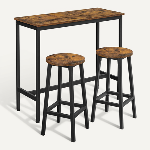 Ensemble De Table Et Tabourets Hauts, Pour Salle à Manger, Style Industriel, Marron Rustique Et Noir