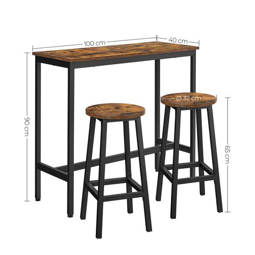 Ensemble De Table Et Tabourets Hauts, Pour Salle à Manger, Style Industriel, Marron Rustique Et Noir