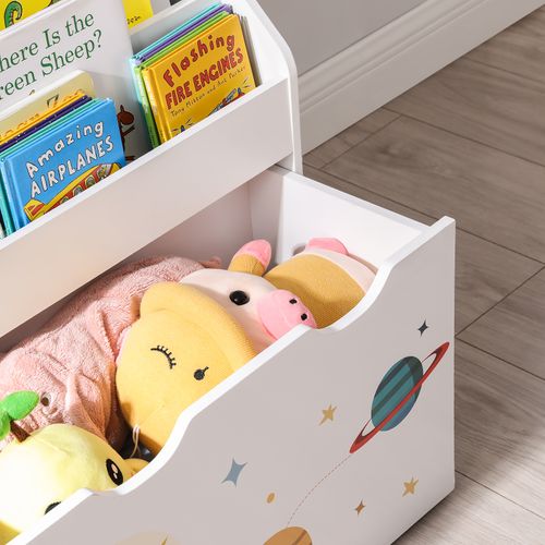 Étagère Pour Jouets, 3 Compartiments, Boîte à Jouets Avec Roulettes, Blanc