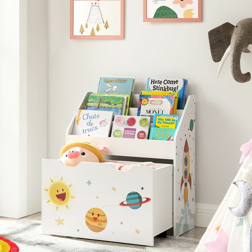 Étagère Pour Jouets, 3 Compartiments, Boîte à Jouets Avec Roulettes, Blanc