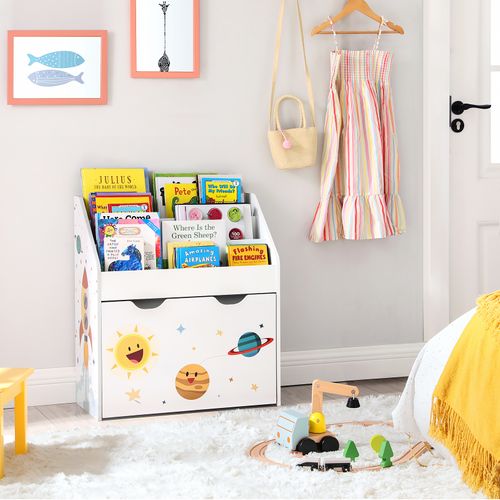 Étagère Pour Jouets, 3 Compartiments, Boîte à Jouets Avec Roulettes, Blanc