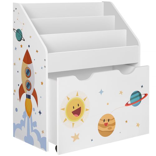 Étagère Pour Jouets, 3 Compartiments, Boîte à Jouets Avec Roulettes, Blanc