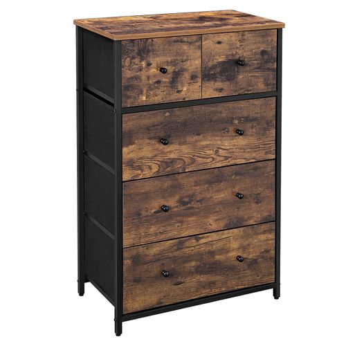Commode  Avec 5 Tiroirs En Tissu, Style Industriel, Marron Rustique Et Noir